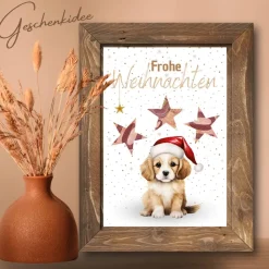 Geldgeschenk Weihnachten Hund mit Weihnachtsmütze |  Geschenkidee Weihnachtsgeld | Wunscherfüller Geld Stern