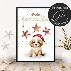Geldgeschenk Weihnachten Hund mit Weihnachtsmütze |  Geschenkidee Weihnachtsgeld | Wunscherfüller Geld Stern