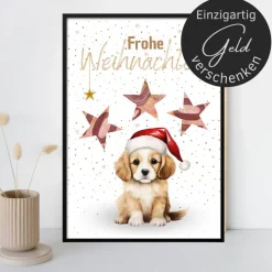 Geldgeschenk Weihnachten Hund mit Weihnachtsmütze |  Geschenkidee Weihnachtsgeld | Wunscherfüller Geld Stern