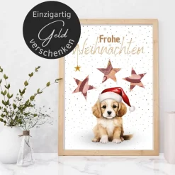 Geldgeschenk Weihnachten Hund mit Weihnachtsmütze |  Geschenkidee Weihnachtsgeld | Wunscherfüller Geld Stern