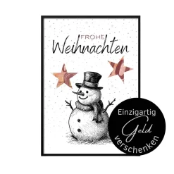 Geldgeschenk Weihnachten Schneemann schwarz weiß |  Geschenkidee Weihnachtsgeld | Wunscherfüller Geld Stern