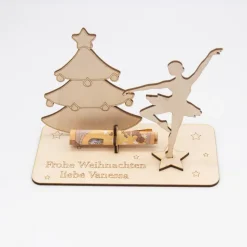 Geldgeschenk Weihnachtsballerina - aus Holz personalisiert