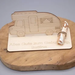 Geldgeschenk Wohnmobil - aus Holz personalisiert