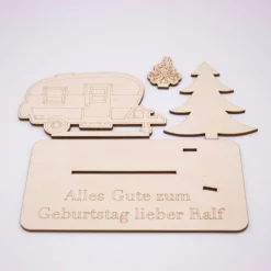 Geldgeschenk Wohnwagen - aus Holz personalisiert