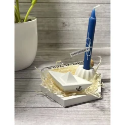 Geldgeschenk „Wunscherfüller“ Geburtstag Kerzenhalter Mini Gugelhupf Kerze Boot Raysin Dekoration Deko Geschenk Handmade