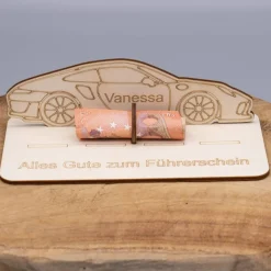 Geldgeschenk zum Führerschein - aus Holz personalisiert