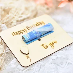 Geldgeschenk zum Geburtstag | Happy Birthday to you Karte | Karte aus Holz | Gutschein als Geschenk | Runder Geburtstag