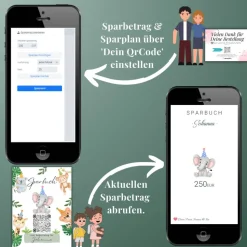 Geldgeschenk zum Geburtstag | Personalisiert | Digitale Spardose | QrCode Geschenkkarte | Party Elefant