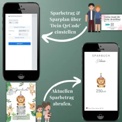 Geldgeschenk zum Geburtstag | Personalisiert | Digitales Sparbuch | QrCode Geschenkkarte | Party Löwe