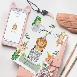 Geldgeschenk zum Geburtstag | Personalisiert | Digitales Sparbuch | QrCode Geschenkkarte | Party Löwe