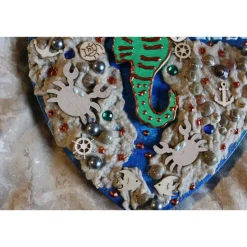 Geldgeschenk zum Muttertag oder Vatertag SEEPFERD, Collage, abstrakt gestaltet auf einem herzförmigen Keilrahmen