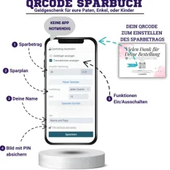 Geldgeschenk zur Geburt | Digitales Sparbuch | Personalisiertes QrCode Bild | Motiv Geburt Blau