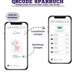 Geldgeschenk zur Geburt | Digitales Sparbuch | Personalisiertes QrCode Bild | Motiv Geburt Blau