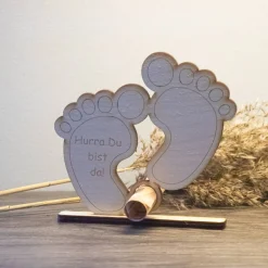 Geldgeschenk zur Geburt - Baby - aus Holz personalisiert