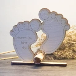 Geldgeschenk zur Geburt - Baby - aus Holz personalisiert