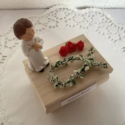 Geldgeschenk zur Kommunion oder Firmung für Junge mit Fisch auf Holz-Box als Geschenk mit Kreuz zum Geld verschenken