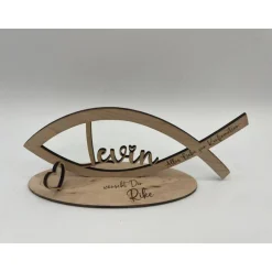 Geldgeschenk zur Kommunion aus Holz, Fisch mit Wunschname inkl. Gravur aus Holz, Konfirmation, Taufe, Jugendweihe, Namen