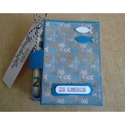 Geldgeschenk zur Kommunion  Fisch Junge Reagenzglas Verpackung Geldverpackung Wunscherfüller Kommunionsgeschenk,Blau