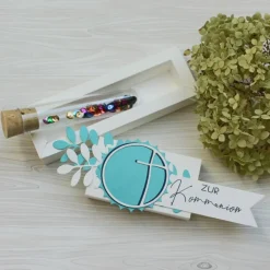 Geldgeschenk zur Kommunion, Geschenkbox im Reagenzglas, stilvolle Verpackungsidee