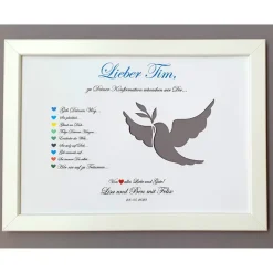 Geldgeschenk zur Konfirmation, Konfirmationsgeschenk Mädchen und Jungen, Bilderrahmen Friedenstaube