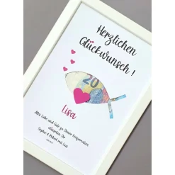 Geldgeschenk zur Konfirmation, Konfirmationsgeschenk Mädchen und Jungen, Bilderrahmen Fisch