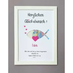 Geldgeschenk zur Konfirmation, Konfirmationsgeschenk Mädchen und Jungen, Bilderrahmen Fisch