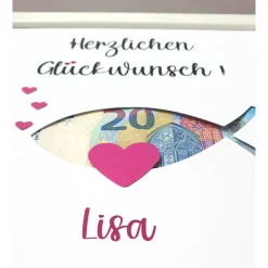 Geldgeschenk zur Konfirmation, Konfirmationsgeschenk Mädchen und Jungen, Bilderrahmen Fisch