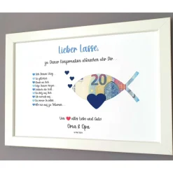 Geldgeschenk zur Konfirmation Kommunion, Konfirmationsgeschenk Junge, Kommunionsgeschenk Junge,Bilderrahmen Fisch