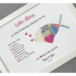Geldgeschenk zur Konfirmation Kommunion, Konfirmationsgeschenk Mädchen, Kommunionsgeschenk Mädchen, Bilderrahmen Fisch