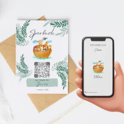 Geldgeschenk zur Taufe | Personalisiert | Digitale Spardose | QrCode Taufkarte | Arche Noah