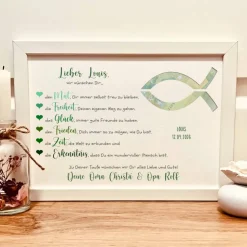 Geldgeschenk zur Taufe für Mädchen und Jungen - Taufgeschenk personalisiert Namen & Datum - Bilderrahmen