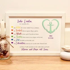 Geldgeschenk zur Taufe für Mädchen und Jungen - Taufgeschenk personalisiert Namen & Datum - Bilderrahmen