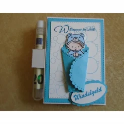 Geldgeschenk zur Taufe Geburt  Junge Reagenzglas Geldkarte Verpackung  Geldverpackung Reagenzglaskarte Hellblau