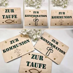 Geldgeschenk zur Taufe, Kommunion, Konfirmation aus 3 mm Sperrholz mit Kartonhintergrund