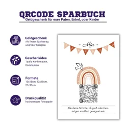 Geldgeschenk zur Taufe, Kommunion, Konfirmation | Digitale Spardose | Friedenstaube