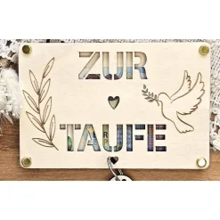 Geldgeschenk zur Taufe personalisiert Karte aus Holz Patenkind Enkelkind Nichte Neffe Mädchen Junge