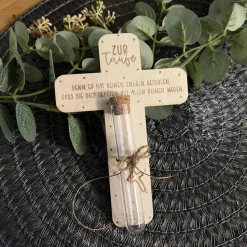 Geldgeschenk zur Taufe Taufgeschenk Kreuz Spruch Holz Lasergravur Trockenblumen Erinnerungstück Geschenkidee