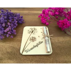 Geldgeschenkkarten aus Holz / Wunscherfüller Pusteblume / Geburtstag / Glückwünsche / Gutschein