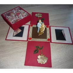 Geldgeschenkverpackung - Goldhochzeit - mit Brautpaarfigur - rot-beige-braun-gold