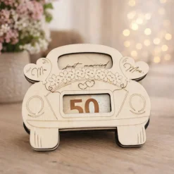 Geldgeschenkverpackung Hochzeit Auto aus Holz – just married