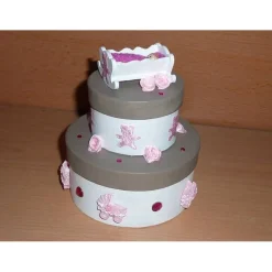 Geldgeschenkverpackung Torte mit Wiege und Baby - rosa-weiß-braun