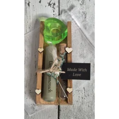 Geldgeschenk-Verpackung Wunscherfüller Kerze Set mit Reagenzglas & Kerzenhalter – personalisiertes Geschenk aus Eichenholz