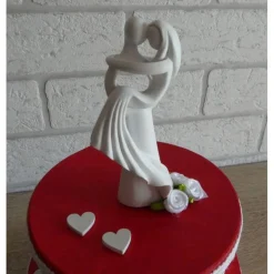 Geldgeschenkverpackung zweistöckige Torte mit Brautpaar und Verzierungen (rot/weiß)