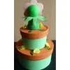 Geldgeschenkverpackung zweistöckige Torte mit Tontopffigur Blume - orange-grün
