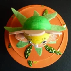 Geldgeschenkverpackung zweistöckige Torte mit Tontopffigur Blume - orange-grün