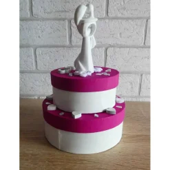 Geldgeschenkverpackung zweistöckige Torte mit Brautpaar und Verzierungen (pink-weiß)