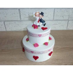 Geldgeschenkverpackung zweistöckige Torte mit Brautpaar und Verzierungen