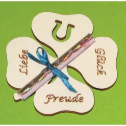 Geld-Glücksklee "Liebe, Freude, Glück" aus Holz