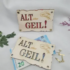 Geldkarte Geschenkkarte Geburtstag Happy Birthday Witzig lustig Holzkarte Alt,aber Geil !