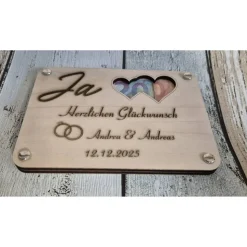 Geldkarte, Geschenkkarte, Holzkarte zur Hochzeit, Verlobung und andere Anlässe personalisierbar